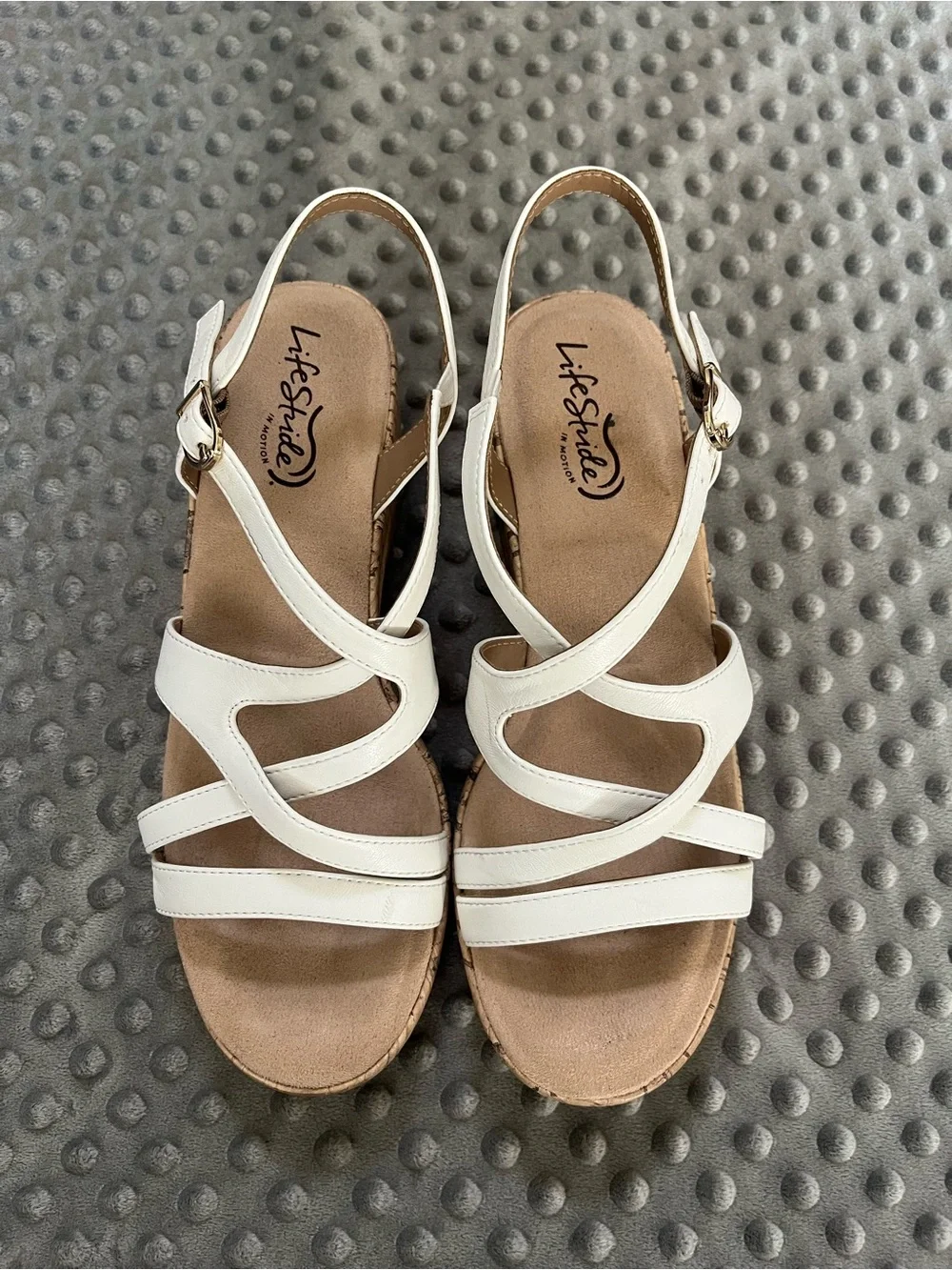 Lifestride White Cork Platform Wedge Sandals for Women